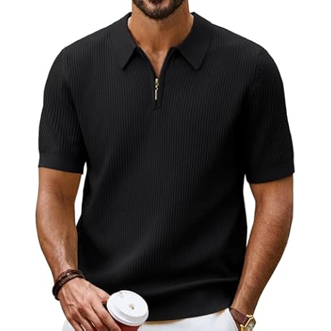 PJ PAUL JONES Mens Polo Shirts Short Sleeve Quarter Zip Shirt Texture Knit Casual Polos Cover