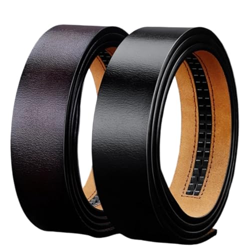 2 PCS Men's Leather Belts Double Sided No Buckle Black Brown 3.5 Cm