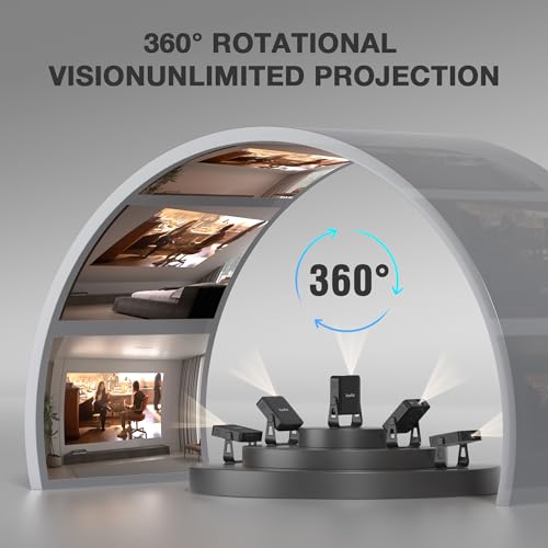 Image of [Officially-Licensed App & Auto Focus] Black Smart Mini Projector with WiFi and Bluetooth, XuanPad 4K Support Movie Projector, Portable Native 1080P Outdoor Projector with 360 Stand