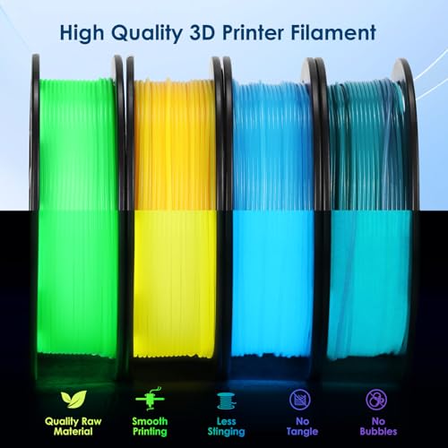 Image of RepRapper 4 x 250g Glow Colors Pack, Glow in the Dark PLA Filament 1.75mm (+- 0.03mm) for 3D Printer, 4x250g Spools - Green, Blue, Yellow, Rainbow
