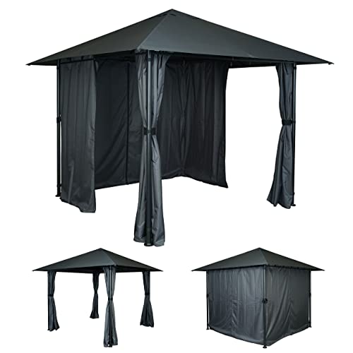 Mendler Pergola HWC-J63, Garten Pavillon Terrassenüberdachung mit Seitenwand 3x3m - anthrazit