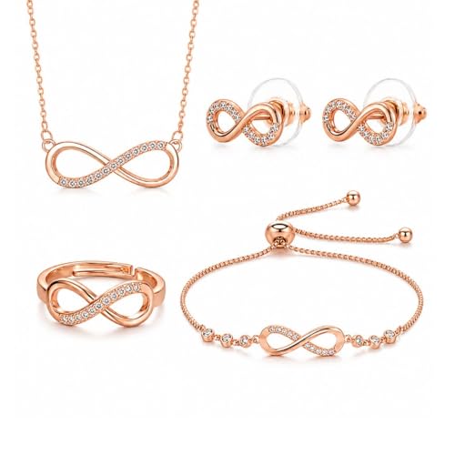 Image of Nilu's Collection Infinity Bracelet, Pendant, Ring and Earring set for Women | AD Stone | Anti Tarnish | Light Weight