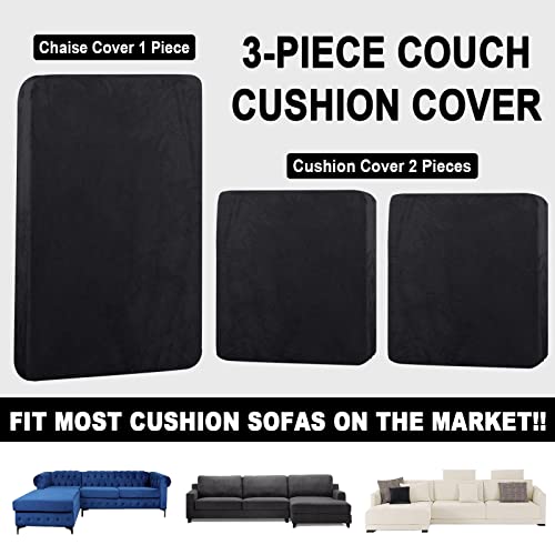 Bt.wa Sectional Couch Covers For 3-Piece Seat Cushion Velvet Sofa Cushion Cover L Shape Separated Couch Slipcover With 2 Pcs Pillowcases Furniture Protector (Sofa 2 Seater + 1 Chaise, Black) #TOP3