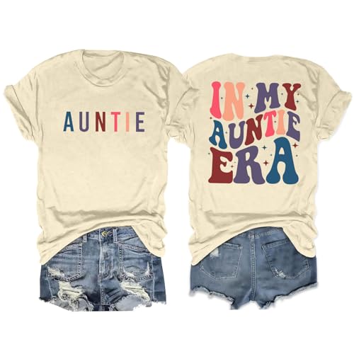 HQP Auntie Shirts Women Aunt Shirt: in My Auntie Era T Shirt Casual Summer Short Sleeve Tee Tops Apricot