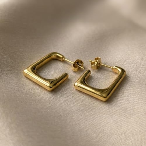 Image of Aura Jewels Minimalist Square Gold Hoop Earrings | 18K Gold Plated Stainless Steel, Anti-Tarnish, Hypoallergenic, Everyday Lightweight Jewelry for Women