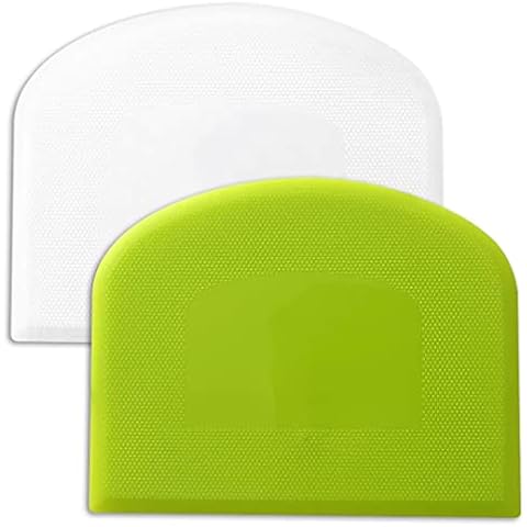Flexible Plastic Dough Cutter Scraper Kitchen Tool for Baking Bread Cake Decoration Pizza Pastry Butter Cream Smoother Shape Spatulas Bakeware Home Using Premium Food Grade (Set of Green & White) Cover