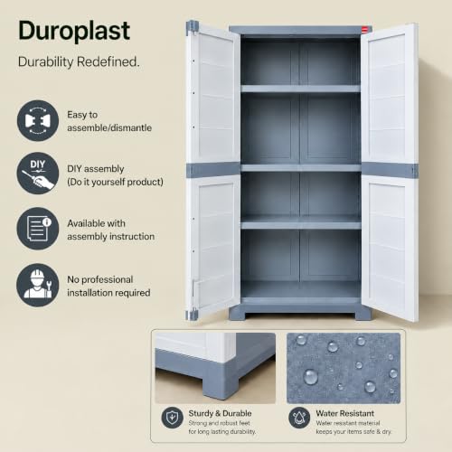 Image of Cello Novelty Big Plastic Cabinet with Dustproof Doors| 3 Year Warranty | Almirah, Cupboard, Wardrobe for Home, Living Room, Bedroom, Kitchen, Office, Outdoor| White & Grey Colour