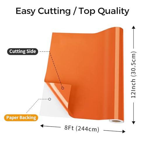 Image of IModeur Glossy Orange Permanent Vinyl - 12 inch x 8 FT Permanent Adhesive Vinyl Roll for Cup Deco, Party Decoration, Sticker.