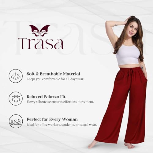 Image of TRASA Women's and Girls Cotton Reyon Regular Fit Palazzo Pants - Available Size - L, XL, 2XL, 3XL
