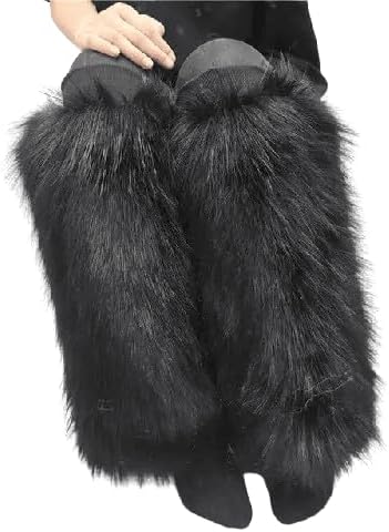 Leg Warmers, Faux Fur leg warmers, handmade leg warmers (25cm, Black)