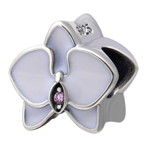 Charm a forma di orchidea in argento sterling 925 per bracciale Pandora, perfetto per Natale, compleanno, simbolo di amore per la famiglia White