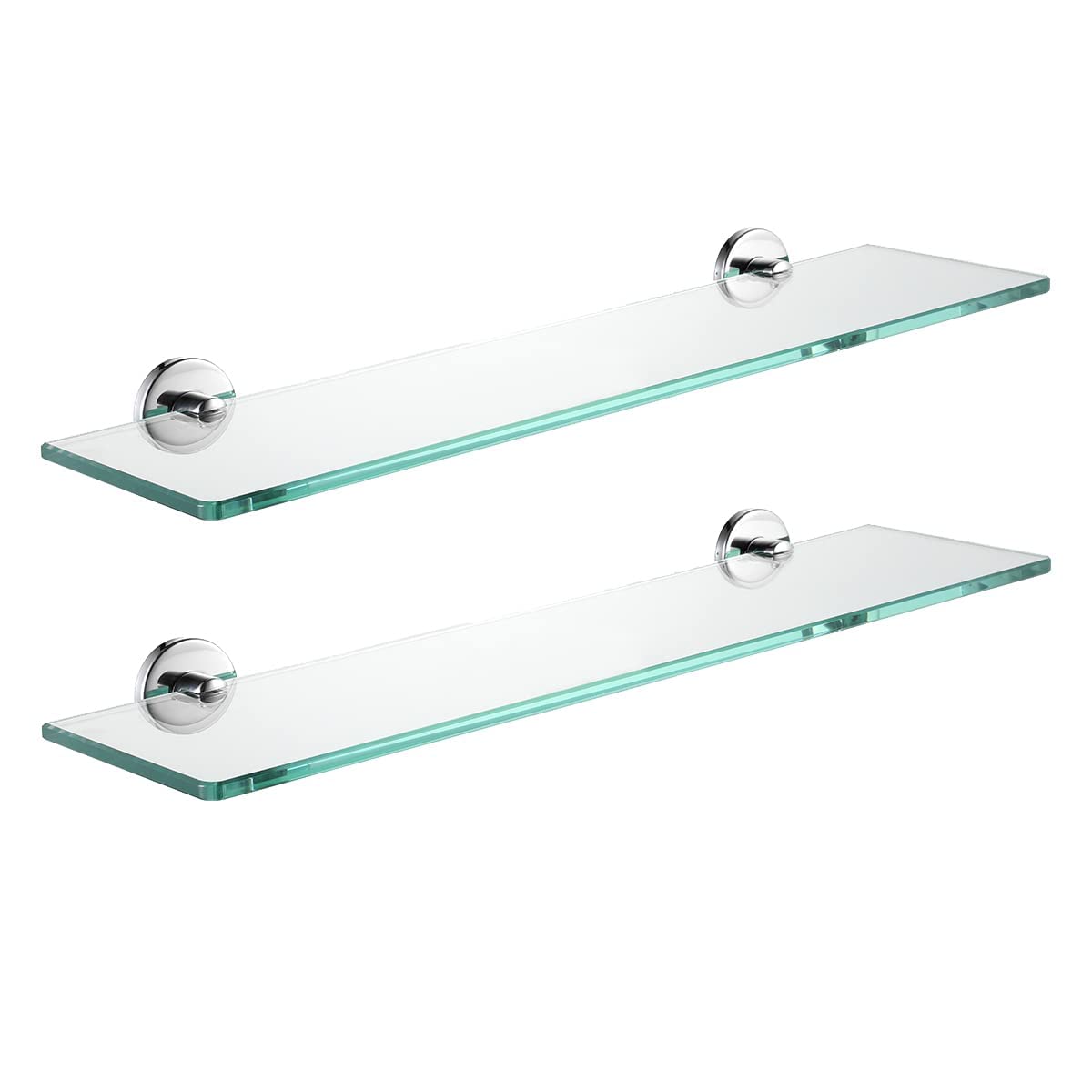 JQK Bathroom Glass Shelf Chrome, Tempered Glass Shower Storage 20 by 5 inches, 304 Stainless Steel Polished Chrome Wall Mount, 2 Pack, TGS101L20-CH-P2