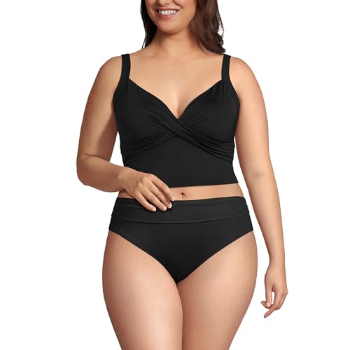 Lands' End Women's Plus Size DD-Cup V-Neck Wrap Midkini Top