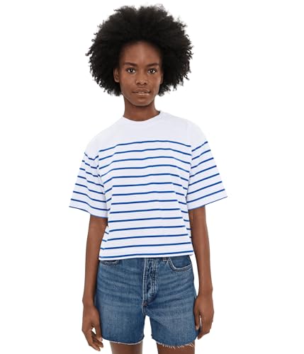 Madewell, Womens, Boxy Tee Stripe, Retro Blue, Medium