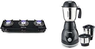 Lifelong LLGS930 Manual Ignition, High Efficiency 3 Burner Gas Stove with Toughened Glass Top (Black) & Lifelong LLMG23 Power Pro 500-Watt Mixer Grinder with 3 Jars, blades (Black)