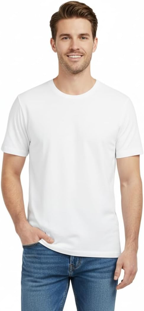 Men's 100% Cotton Crew Neck T-Shirt Classic Fit Plain Breathable & Soft Short Sleeve Under Arm Shirts for Men|Pack of 1