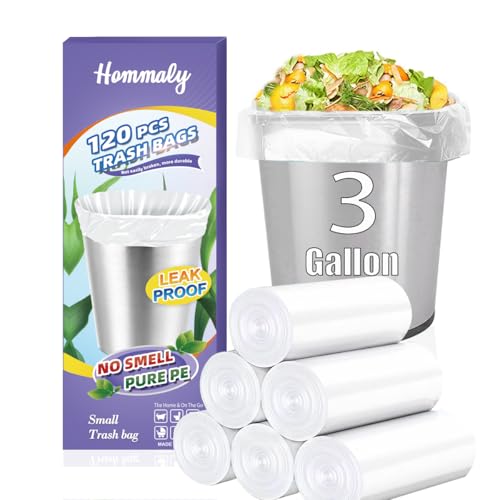 Image of 3 Gallon 120pcs (Fit 3-3.2 Gal) Small Clear Trash BagsPlastic Strong Clear Garbage Bags,Bathroom Trash Can Bin Liners,Waste Basket Liner,Fit 10-13 Liter, 3 Gallon,3.2Gallon