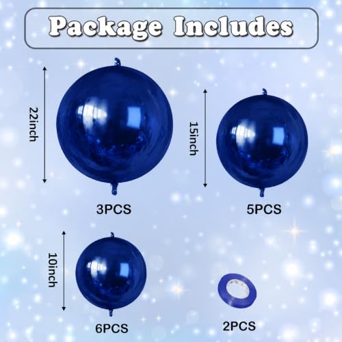 Image of 14 Pcs Navy Blue Round Foil Balloons 22 /15 /10 4D Ball Balloons Dark Blue Metallic Balloon Ornament Mylar Balloon Chrome for Birthday Graduation Wedding Anniversary New Year Disco Party Decor