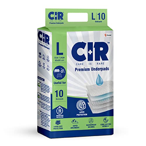 CIR Premium Underpads, Large (90x60cm) I 10 hrs Absorption Protection I 10 Units I Waterproof I Protects Surfaces from Incontinence I Super Soft Polymer x Pack of 1