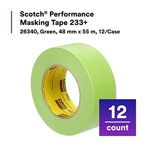 Image of 3M Scotch Performance Masking Tape 233+ 26340, Moisture Resistant, Flexible, Green Color, 48 mm x 55 m, 12 /Case