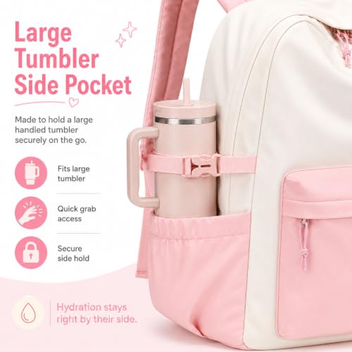 Image of LOIDOU Backpack for Girls School Backpacks Bookbags for Elementary Middle School Women Laptop Backpacks (Pink White-, L-17)
