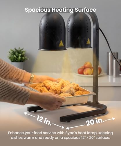 Image of SYBO DL2112 Commercial Grade Food Heat Lamp, Portable Electric Food Warmer, 2-Bulb 500W with Free-Standing, Black