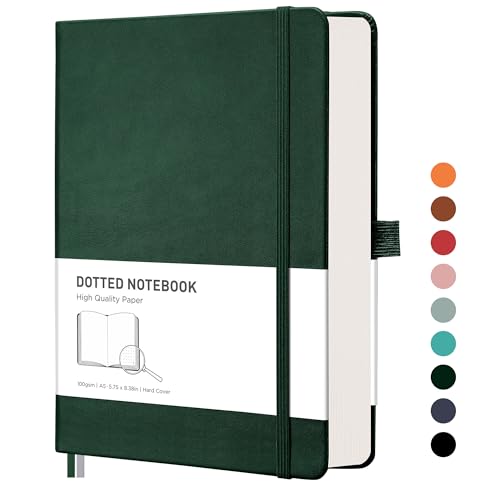 RETTACY Notizbuch A5 Dotted - Bullet journal mit 320 nummerierten Seiten, 1 Innentasche und Hardcover für Schule, Büro, Künstler Schreiben/Zeichnen, 14,5 x 21 cm