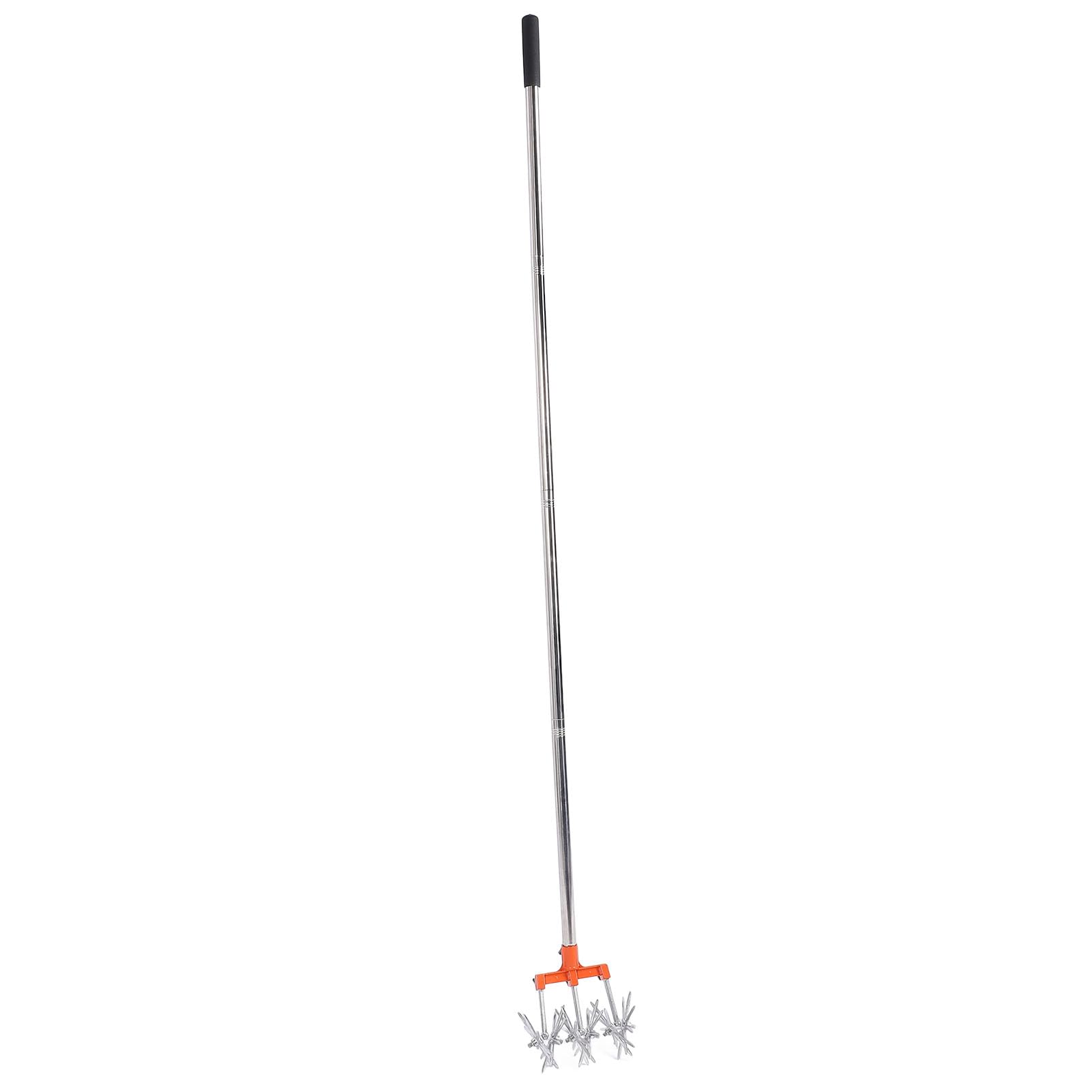 Cultivador Rotativo Manual, Timón de Mano de Acero Inoxidable con Ajustable y 3 Ruedas Intercambiables, para la Aireación y Desmalezado del Suelo del Jardín del Césped