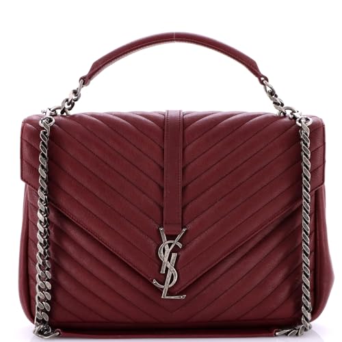 Saint Laurent, Pre-Loved Classic Monogram College Bag Matelasse Chevron Leather Large, Red
