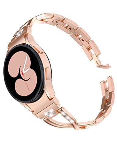 Wearlizer Correas brillantes compatibles con Samsung Galaxy Watch 4 de 40 mm, 44 mm/Watch 4 Classic de 42 mm, 46 mm, sin huecos, correa de metal elegante, pulsera de repuesto para mujer