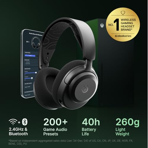 SteelSeries Arctis Nova 3X Wireless zestaw słuch. - kontrola aplikacji mobilnej - 40h baterii - Neodymowe przet. magn.- 2,4 GHz/Bluetooth - Odpinany mikrofon - Xbox, PS5, PC, Switch - Czarny