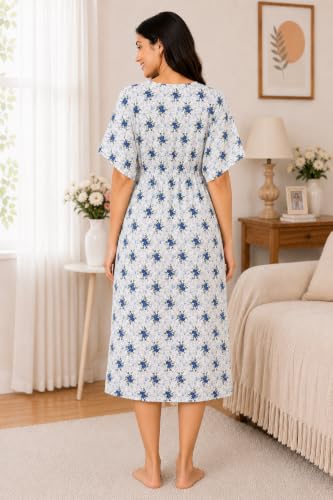 Image of Noty Women's- Kaftan | Maxi | Maternity | Feeding | Delivery Gown- Cotton Fabric- V Neck | Floral Print | 2 Pockets | Midi