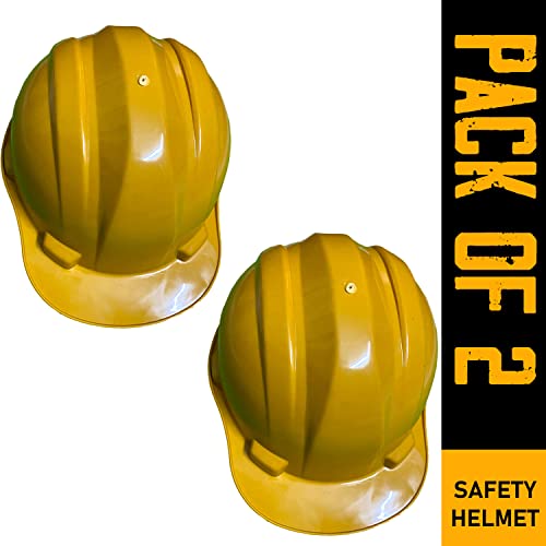 Image of LADWA Yellow Heavy Duty Superior Safety Helmet, ISI Marked Industrial Protective Hard Hat for Construction, Engineering and Outdoor Safety Use (Pack of 2)