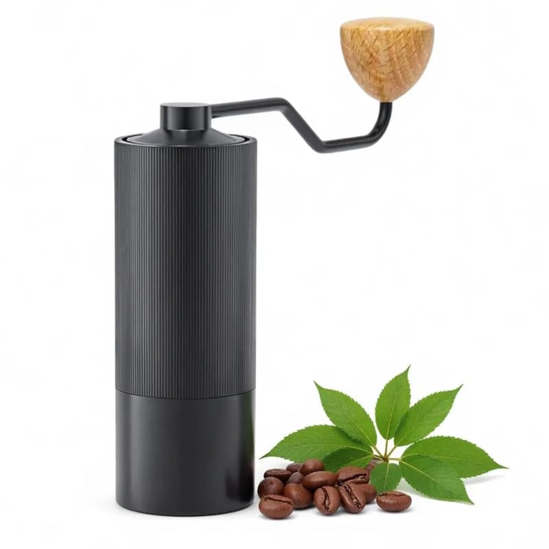 Premium Manual Coffee Grinder with 5-Axis CNC Stainless Steel Burr, Aluminum Body & Wooden Handle (1 Year Warranty)