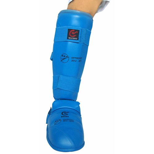 Protège Tibias et Pieds Karaté Bleu Wacoku Large pour Combat au Dojo