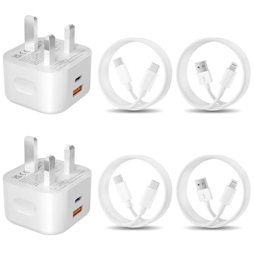 Image of AAZV Fast Charger Plug and Cable, 20W Fast USB C and USB Dual Port Plug and 2-Pack 2M Cable for iPhone 15/15 pro max /15 Pro/15 plus Samsung Galaxy S23 S22 S21 Google Pixel 7/8 Pro Dual Ports