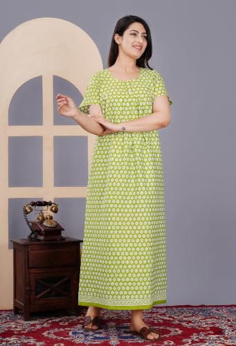 Image of DIAMO Pure Cotton Embroidery Nighty for Women, Night Gown for Woman, Cotton Nighty for Women, Maxi Night Gown Nighty with a Pocket and Adjustable Knot (Free Size)