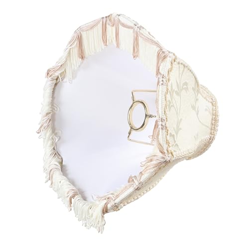 Image of Aspen Creative 55005 Handsewn Scallop Dome Transitional UNO Fringe Lamp Shade in Cornsilk White Jacquard Fabric, 4 inch Top x 10 inch Bottom x 7 inch Height, Slip UNO 33mm