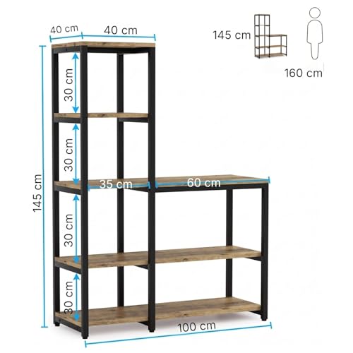 Image of FFO Modern Bedside Table with Drawer & Open Shelf, Wooden Top with Metal Frame, Compact Nightstand for Bedroom, End Table for Living Room