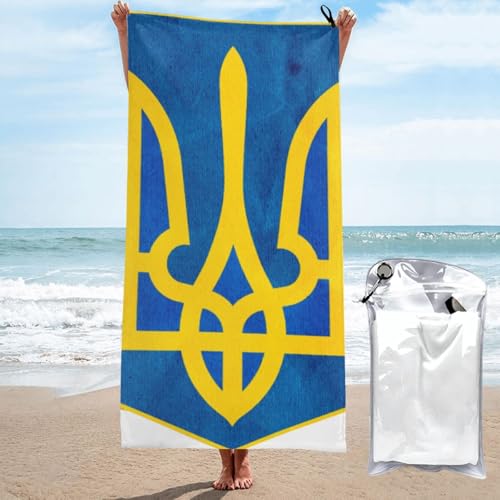 peiyeety Toalla de Playa de Microfibra con el Escudo de Armas de Ucrania, Extragrande (80 x 160 cm), Ligera y compacta, de Secado rápido, Ideal para Viajes y Piscina.