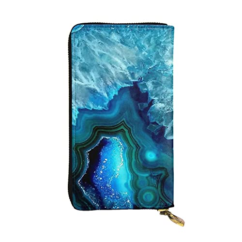Portefeuille en cuir motifs animaux brodés chevaux femme bleu turquoise 19x10cm