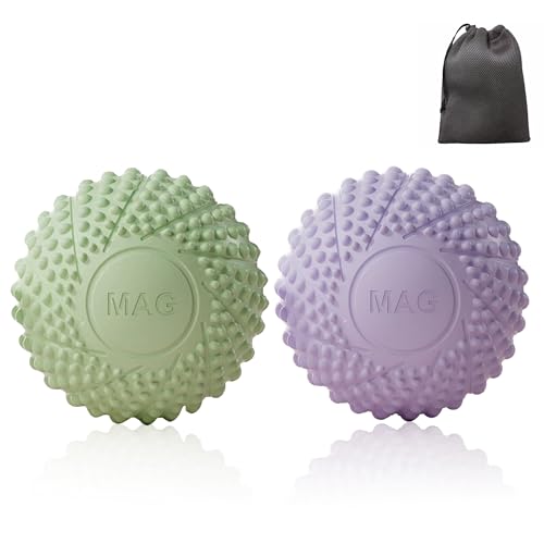 LOUCKY 2 Pack Massage Balls for Myofascial Release & Trigger Point Therapy Lacrosse Massage Balls with 3D Points & Magnetic Therapy Suitable for Back Neck Shoulders etc. (Green+Purple)