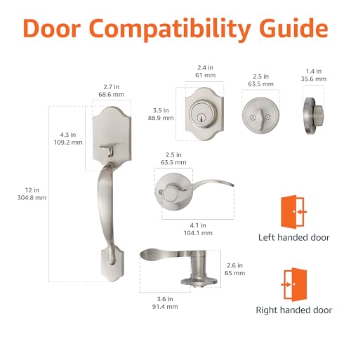 Image of Amazon Basics Front Door Lock Set, Handleset with Shelby Lever, Single Cylinder, Easy to Install, Satin Nickel