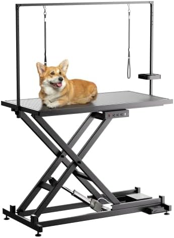 Professional Electric Dog Grooming Table - Heavy Duty, Height Adjustable Pet Grooming Table w/Leveling Wheels, Dog Grooming Arm, Anti Slip Tabletop & Tool Organizer/Dog Grooming Station (50", Black)