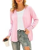 VIISHOW Women's V-Neck Button Down Knitwear Long Sleeve Soft Basic Knit Cardigan Sweater, Pink, XX-Large