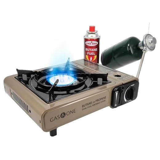Gas ONE Propane or Butane Stove GS-3400P Dual Fuel Portable Camping and Backpacking Gas Stove Burner with Carrying Case Great for Emergency Preparedness Kit (Gold)