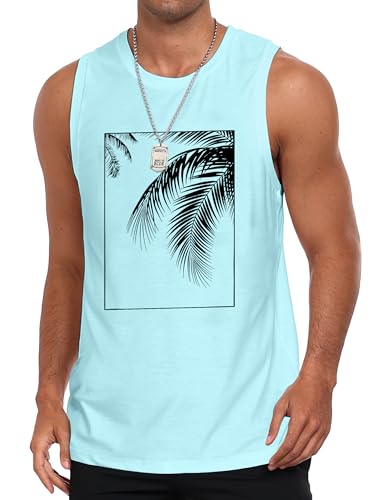 Mens Graphic Tank Tops Sleeveless Workout Gym Shirts Beach Hawaiian Coconut Tree Patriotic Style T-Shirt