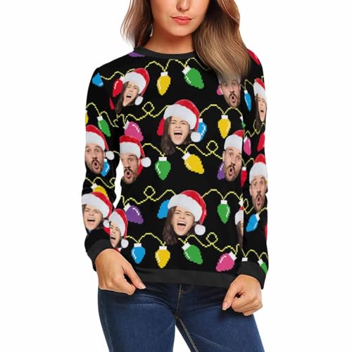 Artsadd Custom Ugly Christmas Sweatshirts with Photo Personalized Funny Face Crewneck Sweater Hoodies for Men Women Christmas3