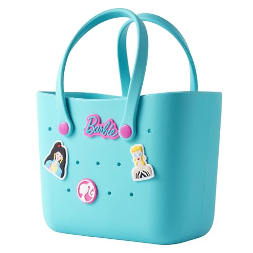 MINISO Barbie Tote Bag Reusable Small Rubber Waterproof Bag Cute Design Practical And Portable Handbag for Work Travel (BLUE)