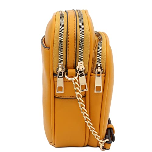 Image of FashionPuzzle Multi Pocket PU Leather Casual Crossbody Bag with Adjustable Strap (Mustard)